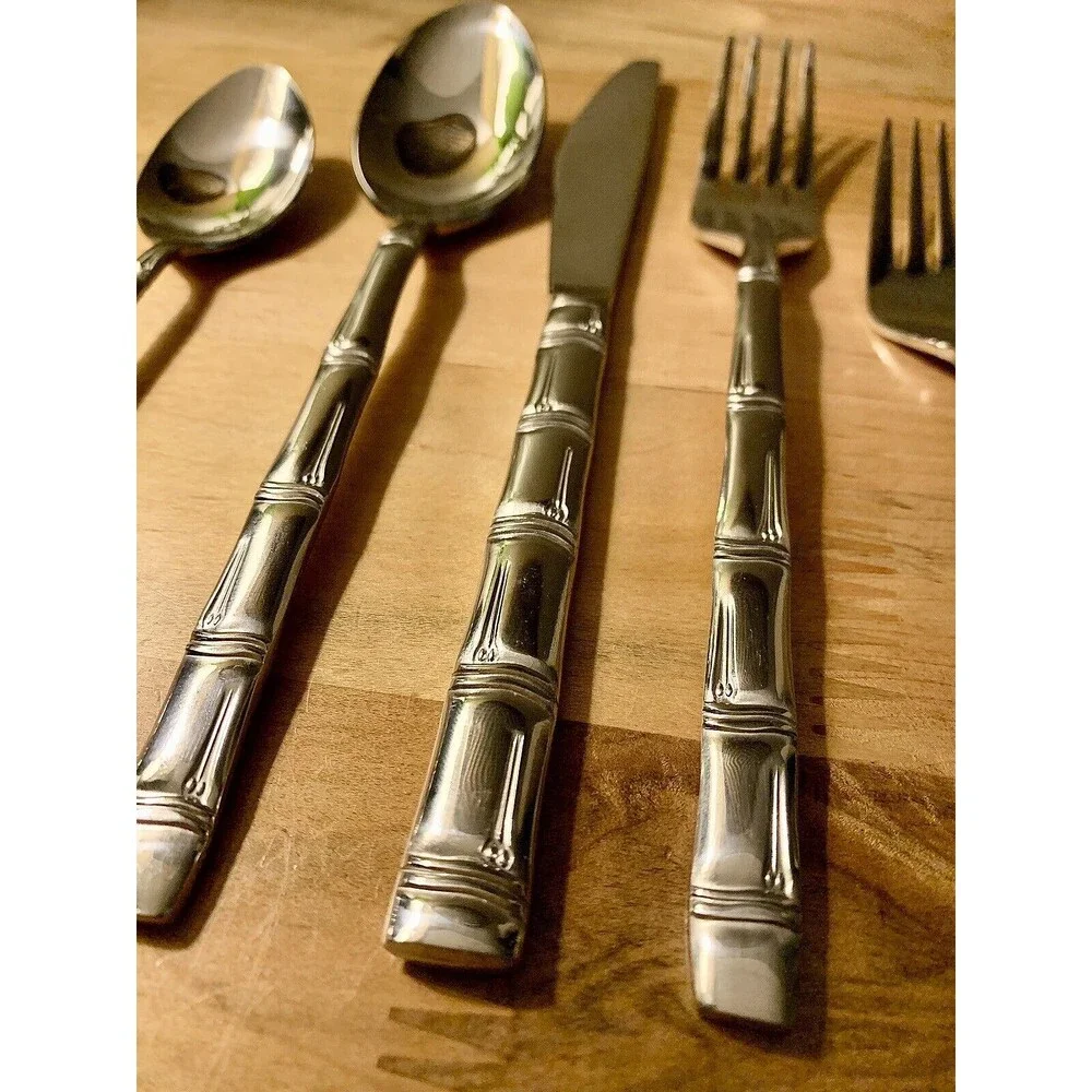 Vintage Oxford Hall Lanai Bamboo Flatware Stainless Steel 10 pc Lot Japan